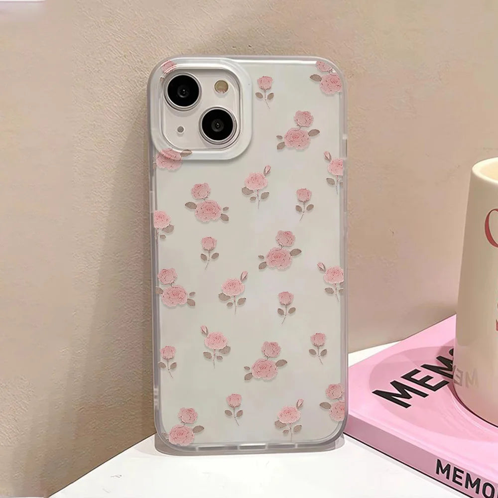 Flower Clear Phone Case For iPhone 16 Pro Case iPhone 13 15 17 11 12 14 Pro Max Plus 12 13 Mini Shockproof Silicone Soft Cover