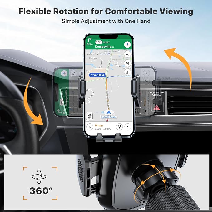 Miracase Car Phone Holder, Stable Double Steel-Hook Air Vent Car Phone Mount Cradle 360°Rotation, One Button Release Mobile Phone Holder for iPhone, Galaxy, All 4.0''-7'' Smartphones