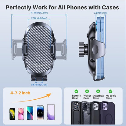 Miracase Car Phone Holder, Stable Double Steel-Hook Air Vent Car Phone Mount Cradle 360°Rotation, One Button Release Mobile Phone Holder for iPhone, Galaxy, All 4.0''-7'' Smartphones