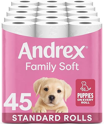 Andrex Family Soft Toilet Roll - 45 Toilet Rolls, Bulk Buy, Fragrance Free, FSC Certified
