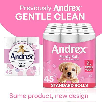 Andrex Family Soft Toilet Roll - 45 Toilet Rolls, Bulk Buy, Fragrance Free, FSC Certified
