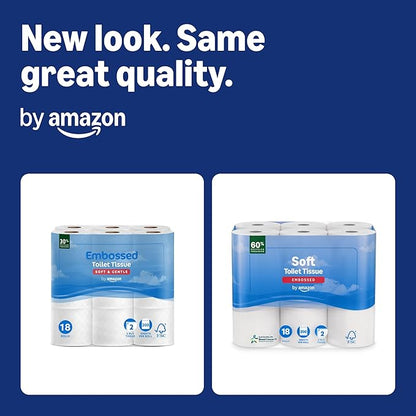 by Amazon Soft Toilet Tissue, 2-Ply, 18 Rolls (Pack of 1), 200 Sheets per Roll, FSC Certified