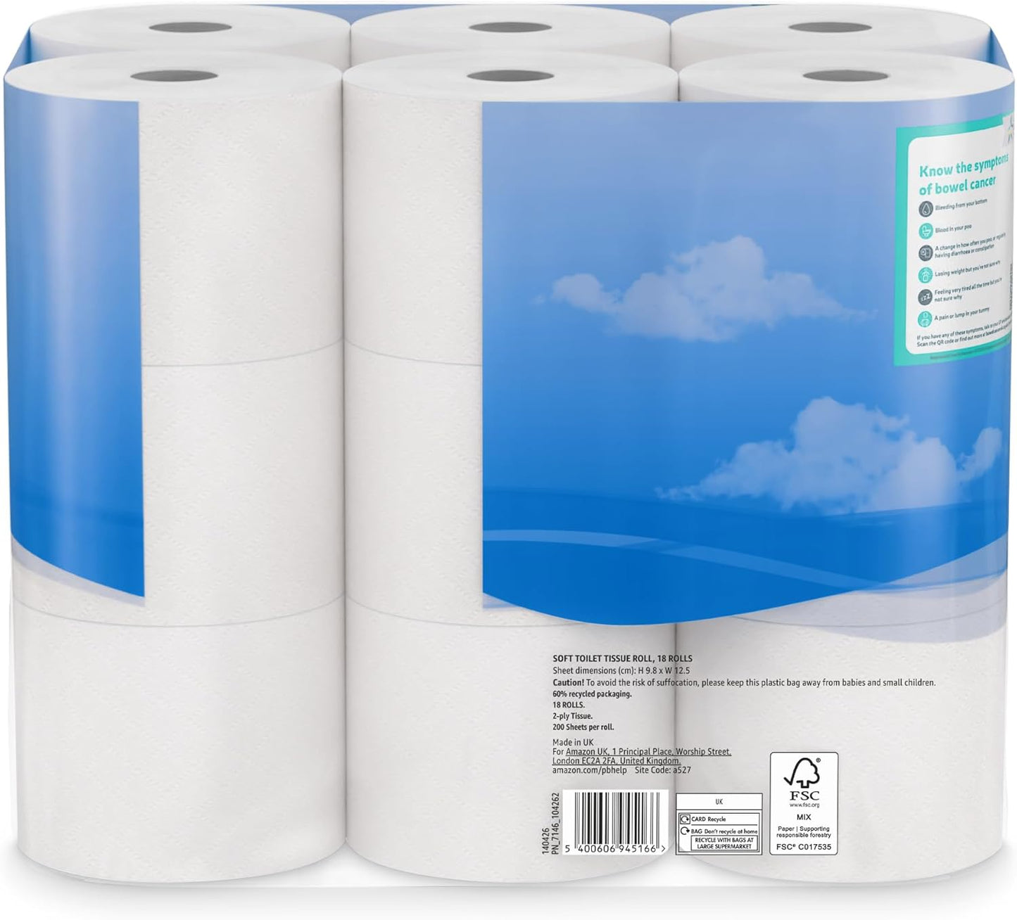 by Amazon Soft Toilet Tissue, 2-Ply, 18 Rolls (Pack of 1), 200 Sheets per Roll, FSC Certified