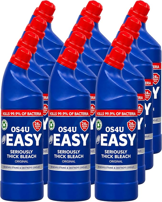 Thick Bleach Easy 24 Hour Protection Thick Toilet Cleaner 750ml Per Bottle - 12 Pack | Thick Bleach for Toilet Cleaner, Kills 99.9% Bacteria