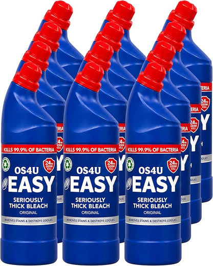 Thick Bleach Easy 24 Hour Protection Thick Toilet Cleaner 750ml Per Bottle - 12 Pack | Thick Bleach for Toilet Cleaner, Kills 99.9% Bacteria