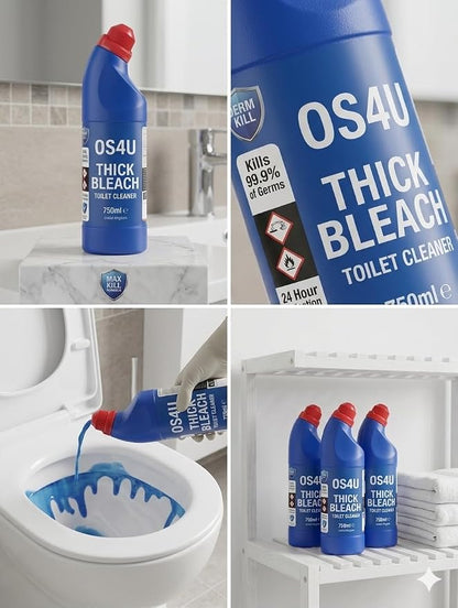 Thick Bleach Easy 24 Hour Protection Thick Toilet Cleaner 750ml Per Bottle - 12 Pack | Thick Bleach for Toilet Cleaner, Kills 99.9% Bacteria