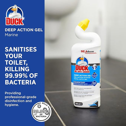 SC Johnson Professional Duck Deep Action Gel Toilet Cleaner, Marine, 750 ml | Angled neck reaches under the rim, removes limescale and mineral deposits, Kills 99.9% Germs, for professional use only
