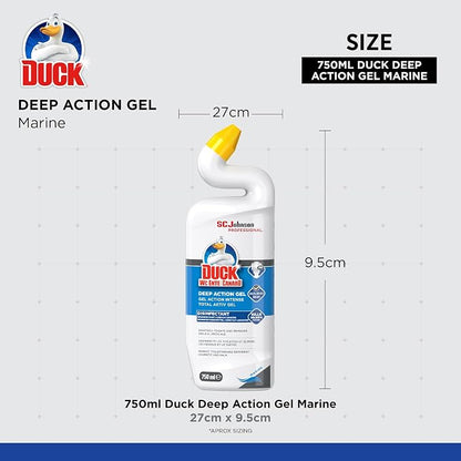 SC Johnson Professional Duck Deep Action Gel Toilet Cleaner, Marine, 750 ml | Angled neck reaches under the rim, removes limescale and mineral deposits, Kills 99.9% Germs, for professional use only