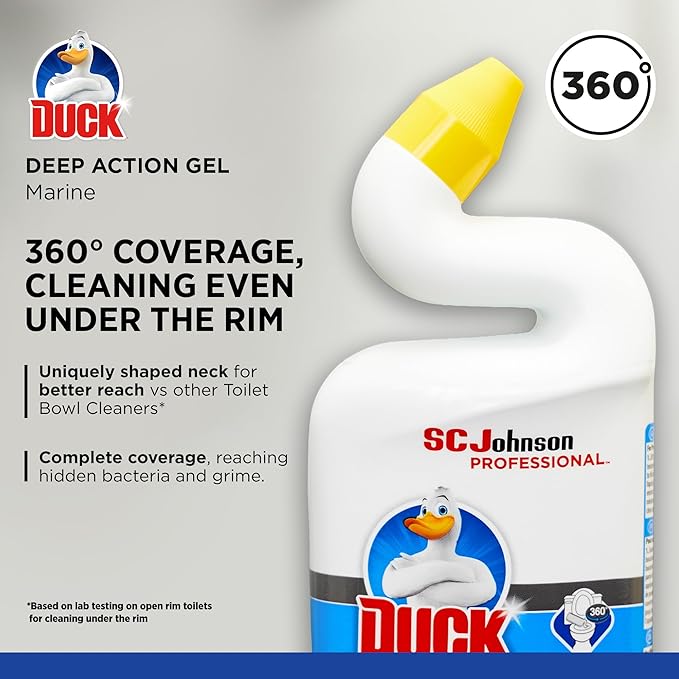 SC Johnson Professional Duck Deep Action Gel Toilet Cleaner, Marine, 750 ml | Angled neck reaches under the rim, removes limescale and mineral deposits, Kills 99.9% Germs, for professional use only