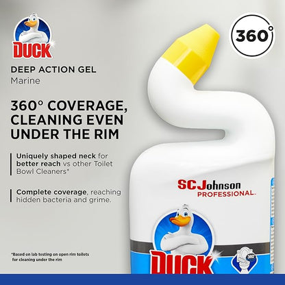 SC Johnson Professional Duck Deep Action Gel Toilet Cleaner, Marine, 750 ml | Angled neck reaches under the rim, removes limescale and mineral deposits, Kills 99.9% Germs, for professional use only