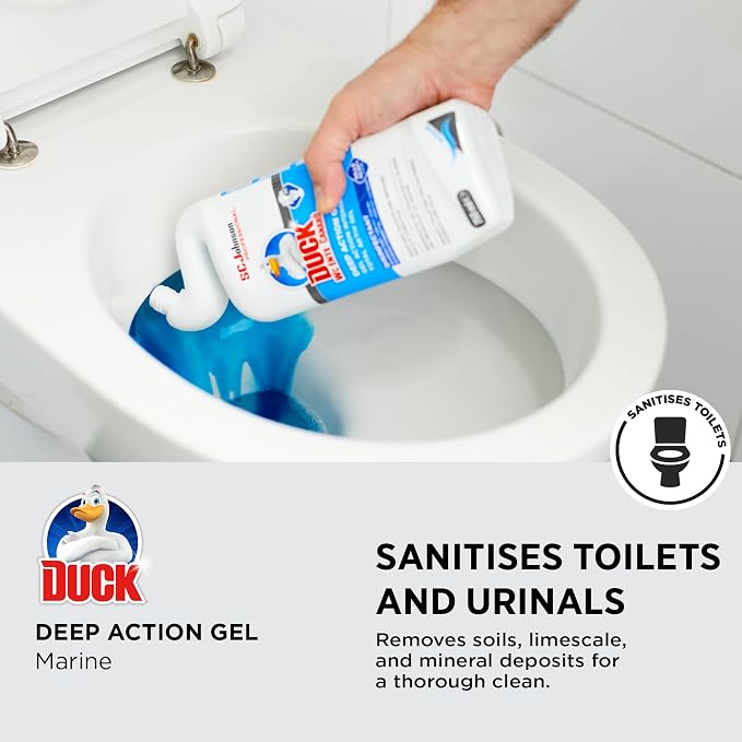 SC Johnson Professional Duck Deep Action Gel Toilet Cleaner, Marine, 750 ml | Angled neck reaches under the rim, removes limescale and mineral deposits, Kills 99.9% Germs, for professional use only