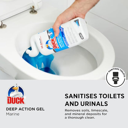 SC Johnson Professional Duck Deep Action Gel Toilet Cleaner, Marine, 750 ml | Angled neck reaches under the rim, removes limescale and mineral deposits, Kills 99.9% Germs, for professional use only