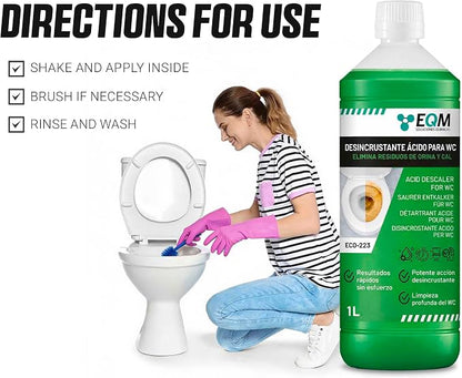 EQM - Acid Toilet Cleaner & Descaler 1L - Heavy Duty Limescale, Calcium & Rust Remover - Powerful Bathroom Cleaner for Toilets & Sanitary Ware